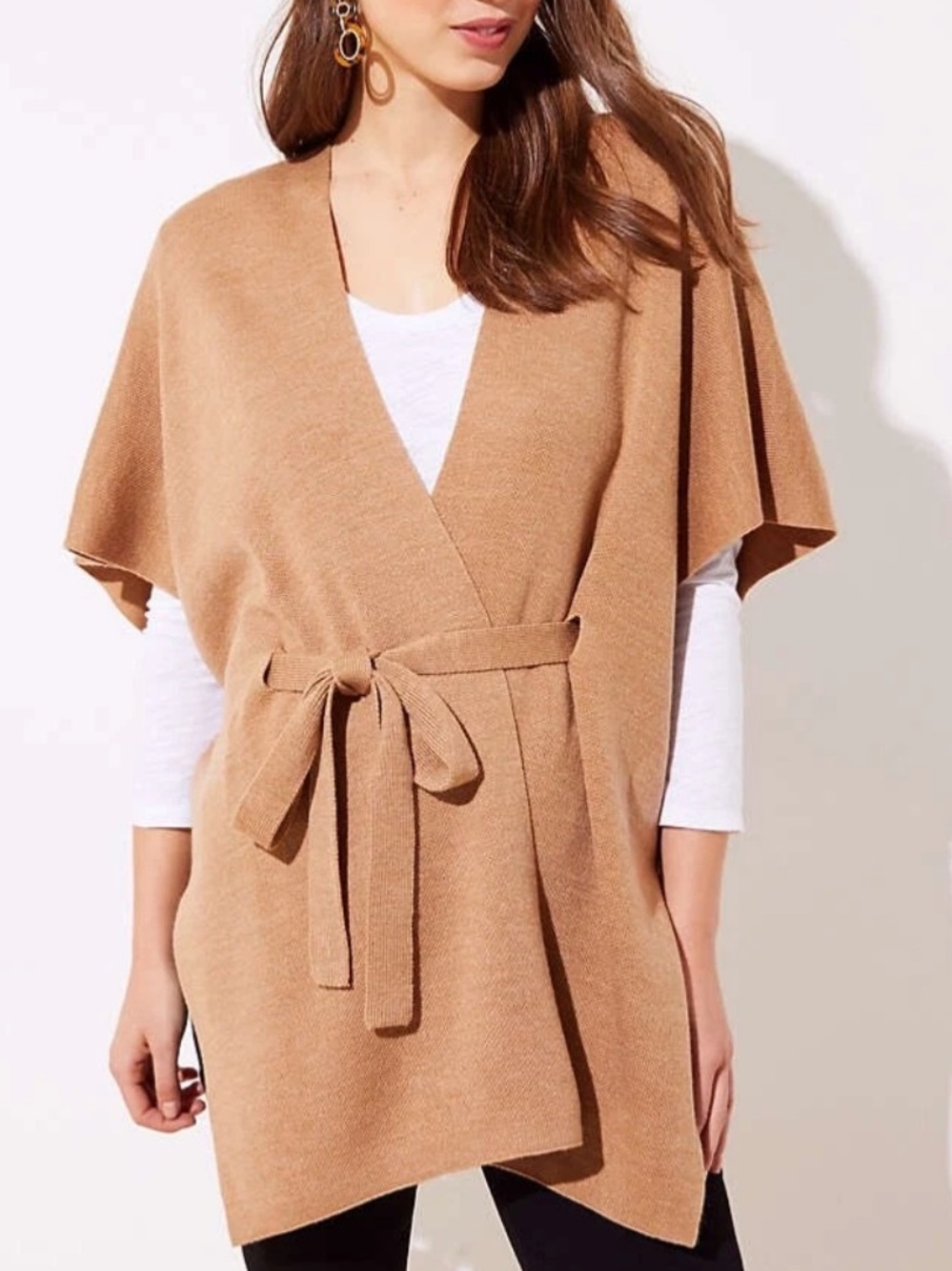 LOFT Camel Belted Sweater Knit Wrap Poncho. Size M/L. NWT.